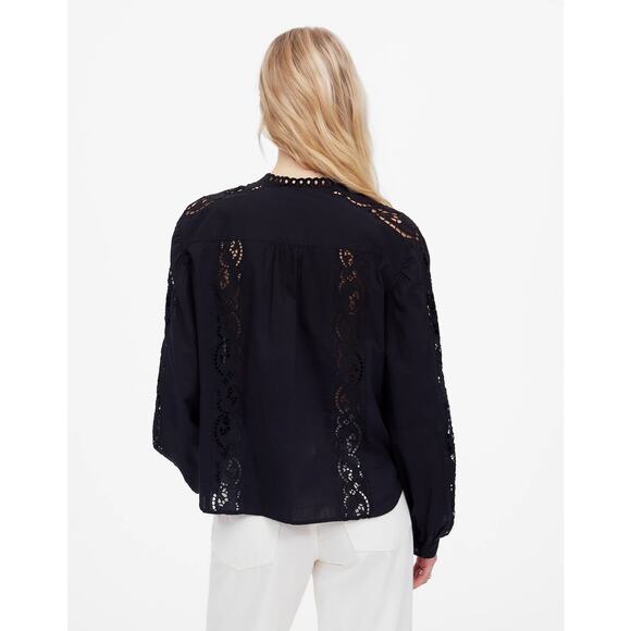 NWT Madewell Lace-Inset Pintucked Button-Up Top Size M - Picture 4 of 8